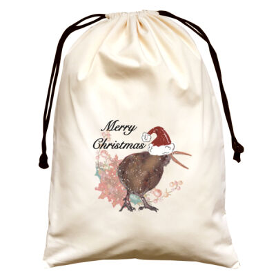 Merry Christmas Kiwi natural canvas Santa sack Thumbnail