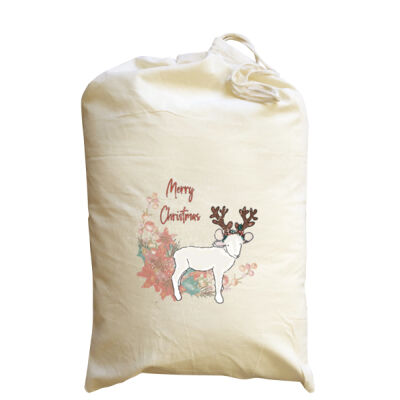 Merry Christmas lamb medium calico Santa sack Thumbnail